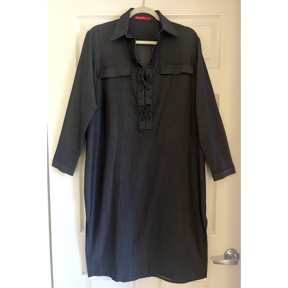 Talita Kume Black Lace-Up Shirt Dress Size 44 (US 10/12 Large) Utility Tunic